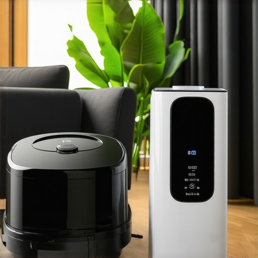 Interior of a modern home featuring robotic vacuum and ultrasonic cleaning devices.