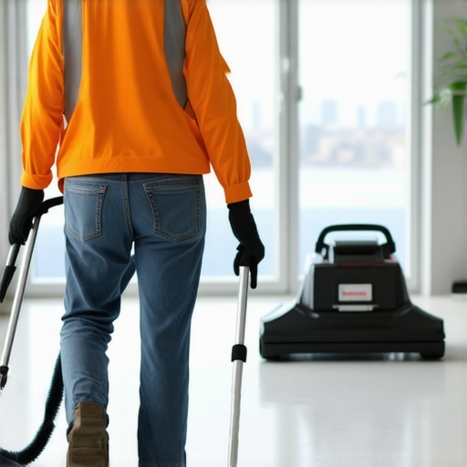 Expert cleaning team using HEPA vacuum and eco-friendly solutions during home renovation cleanup.