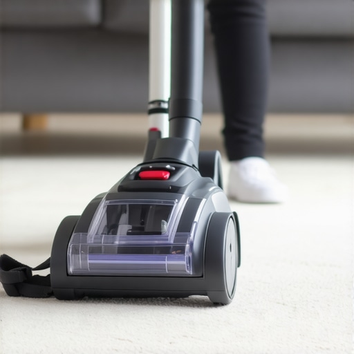 Deep Carpet Cleaning with HEPA Vacuum Person vacuuming carpet with HEPA filter vacuum in living room.
