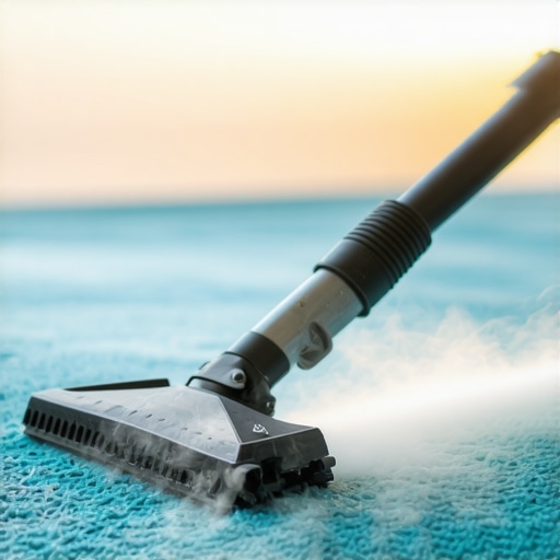 Deep Cleaning with Steam Cleaner Person using steam cleaner on carpet for deep cleaning
