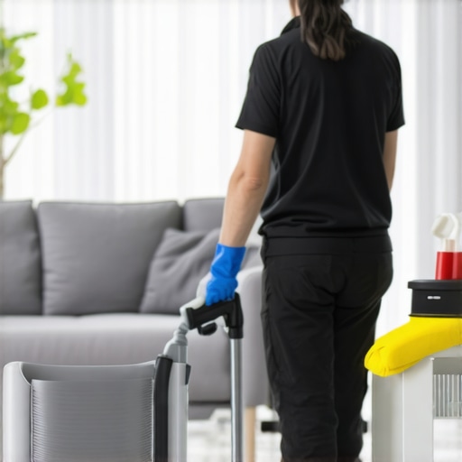 Deep Cleaning a Post-Construction Home Cleaner deep cleaning a modern living room with vacuum and microfiber cloths