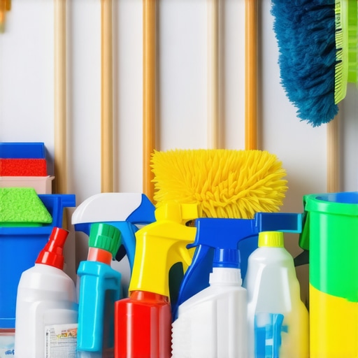 Home cleaning tools and debris collection after renovation