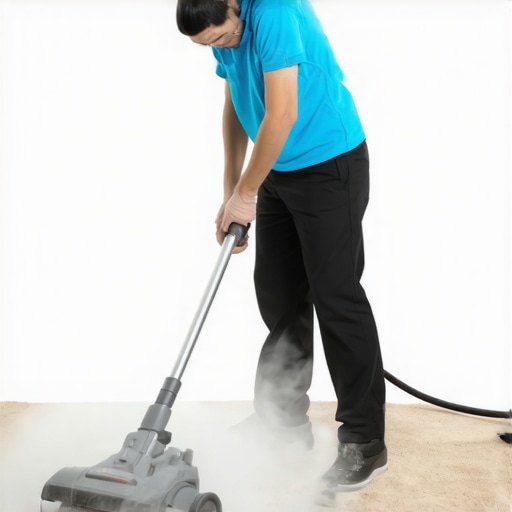 Technician operating a high-powered carpet cleaning machine with steam
