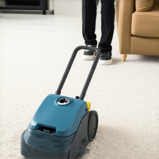 Professional carpet cleaning machine operating in a contemporary living space.