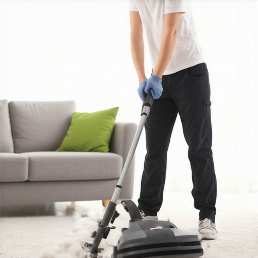 Person using professional carpet cleaning machine in living room