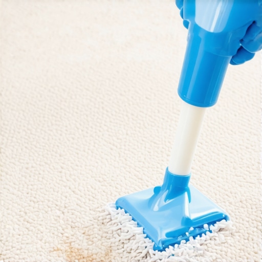 Microfiber cloth cleaning stubborn stain on carpet in bright living room