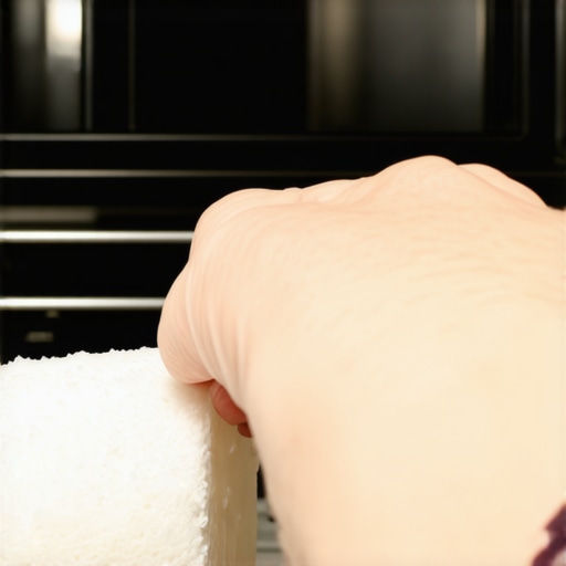 Person scrubbing oven glass with baking soda paste and sponge