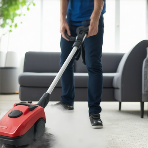 Professional steam cleaner applying deep cleaning on carpet to reduce static buildup
