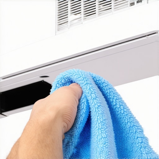Person thoroughly cleaning a home vent using microfiber cloth and vacuum attachment to remove drywall dust.