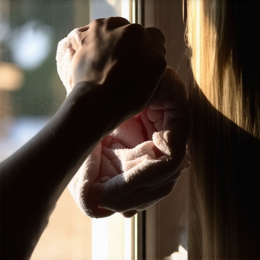 Person cleaning a window with microfiber cloth to demonstrate proper cleaning tools