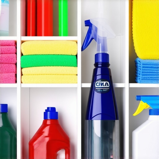 Clean and organized home cleaning equipment including steam cleaner and vacuum.