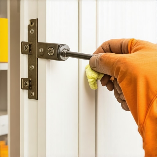 Person applying lubricant to cabinet hinges during deep cleaning process