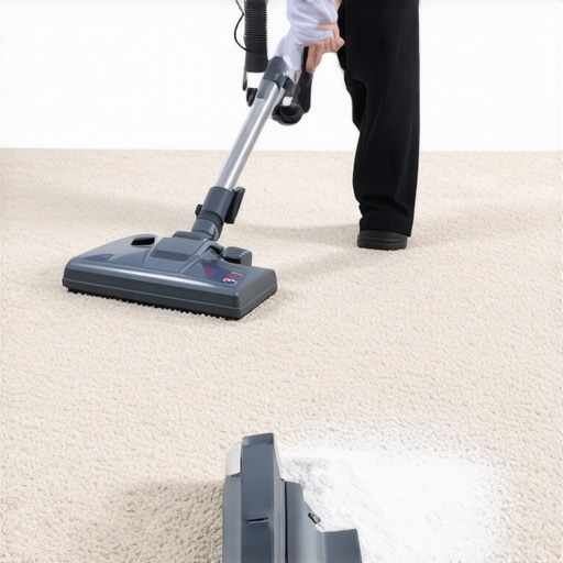 Person applying baking soda to a carpet to absorb Bio-Oil odor during cleaning process.