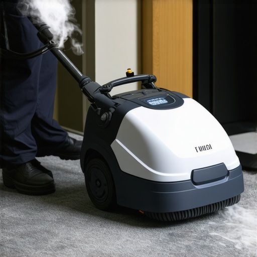 Technician using steam cleaner on a high-tech hybrid carpet