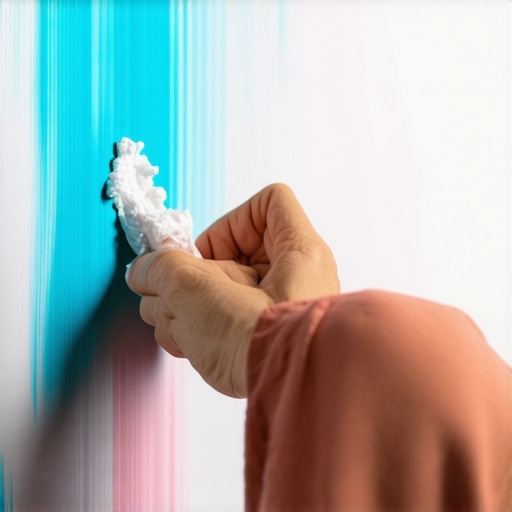 Person gently scrubbing crayon marks from a painted wall using baking soda paste and a soft cloth.