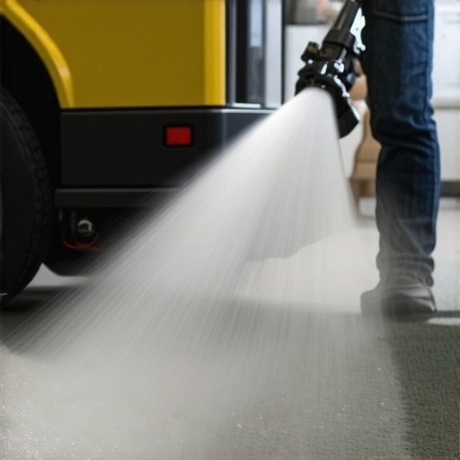 Deep Carpet Cleaning Equipment in Action Professional carpet cleaner using hot water extraction on a carpet.