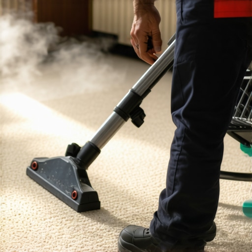 Professional using steam cleaner to deep clean a carpet after renovation
