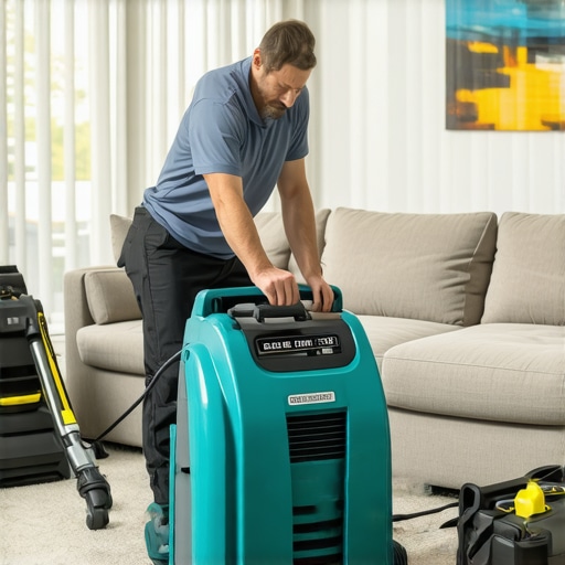 Technician operating a carpet extractor during deep cleaning