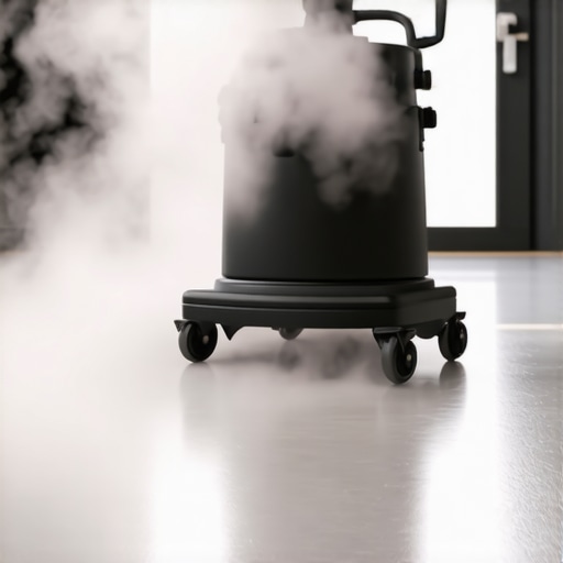Person using a steam cleaner to sanitize a floor after home renovation.