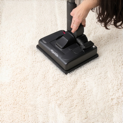 Person cleaning a shag carpet with a soft-bristle vacuum attachment