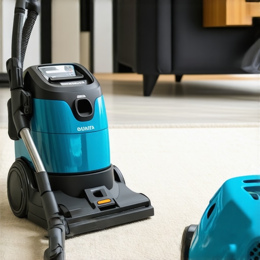 A stylish vacuum and steam cleaner used for carpet maintenance in a contemporary living room