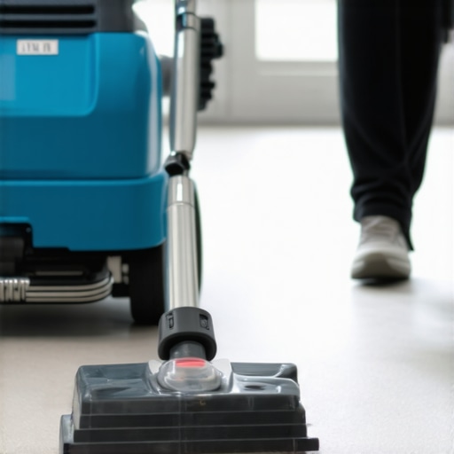 Technician using deep carpet cleaning machine for thorough cleaning