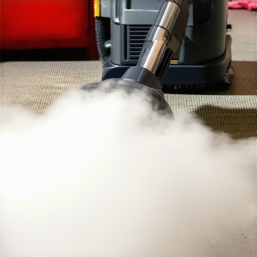 A professional-grade steam cleaner being used to deep-clean a carpet, showcasing high-tech cleaning tools.