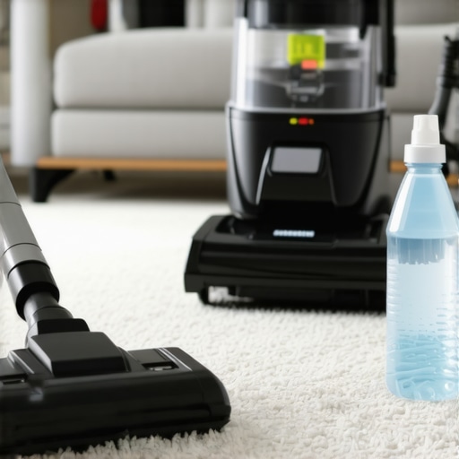 Tools for Effective Carpet Maintenance Various professional carpet cleaning tools laid out on the floor demonstrating maintenance methods.