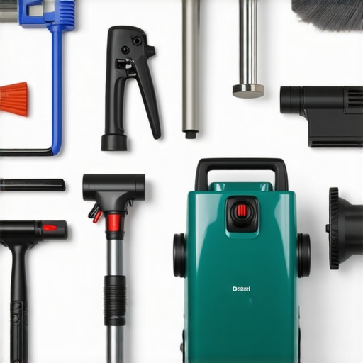 Vacuum and steam cleaner tools prepared for deep cleaning after renovation