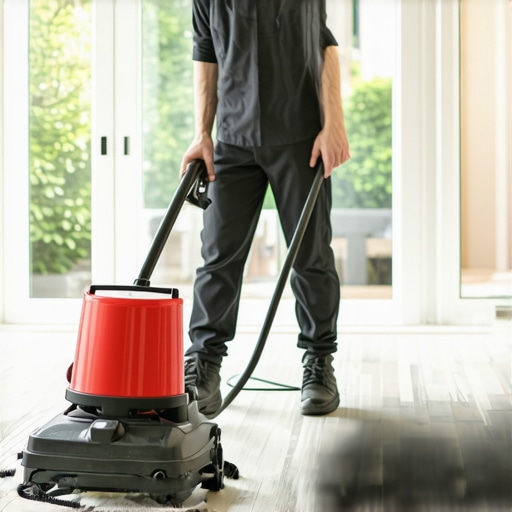 Advanced Cleaning Equipment in Use A technician using professional deep cleaning tools on a home carpet after renovation.