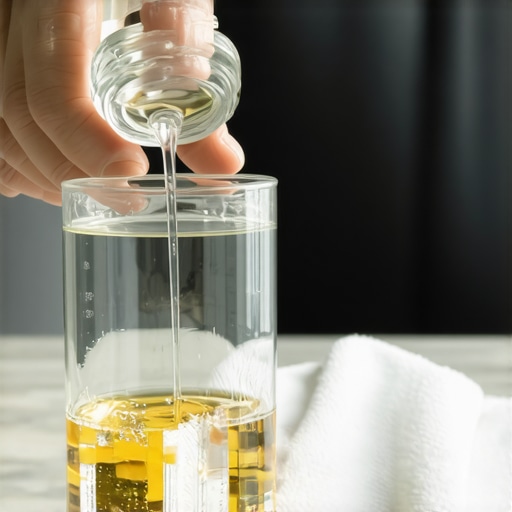 Person wiping vinegar solution on glass to remove sticky residue.