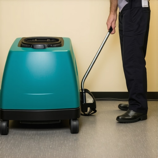 Deep Carpet Cleaning in Office Technician operating steam cleaner on office carpet to remove odors