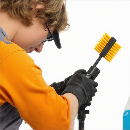 A step-by-step illustration of cleaning radiator fins using vacuum, brush, and compressed air