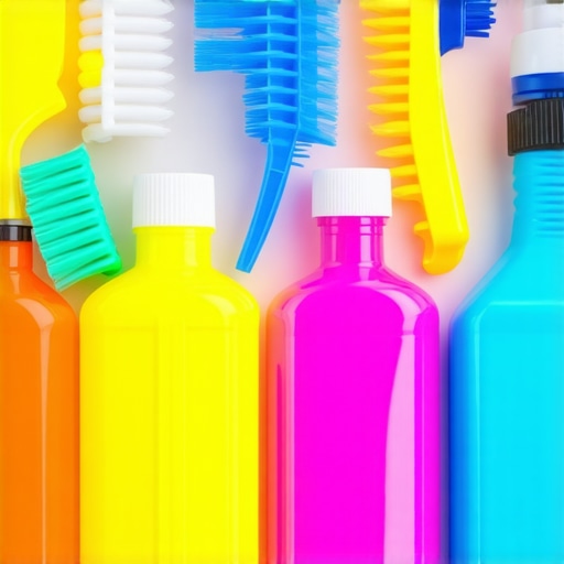 A set of professional cleaning tools with eco-friendly solutions on a clean surface