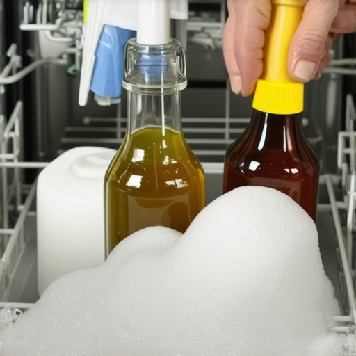Person cleaning dishwasher with natural ingredients for odor removal and grime prevention