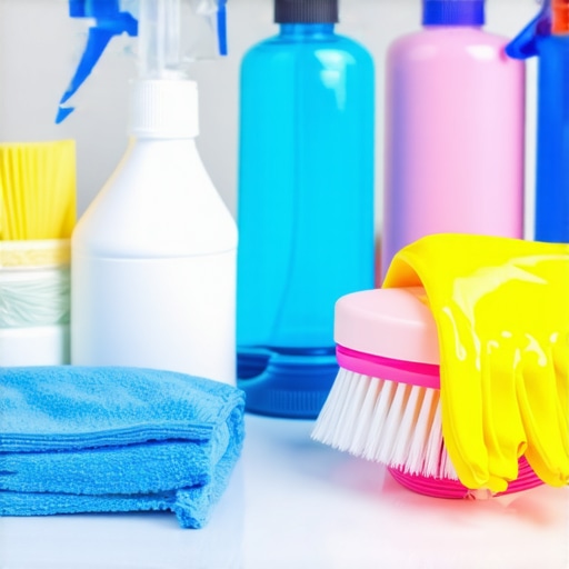 A tidy collection of cleaning tools and supplies ready for use