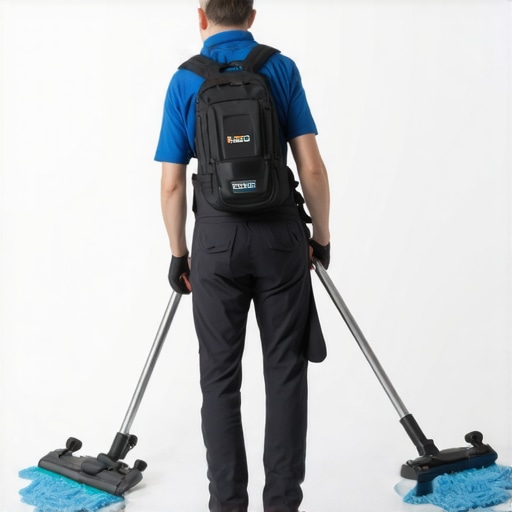 A technician demonstrating advanced cleaning tools after construction.