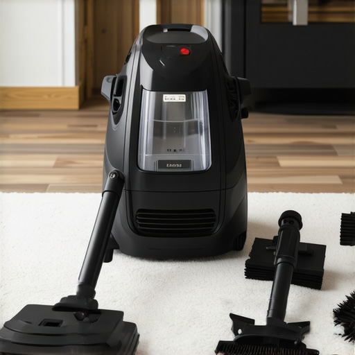 A state-of-the-art steam cleaner with multiple tools in a modern household environment.