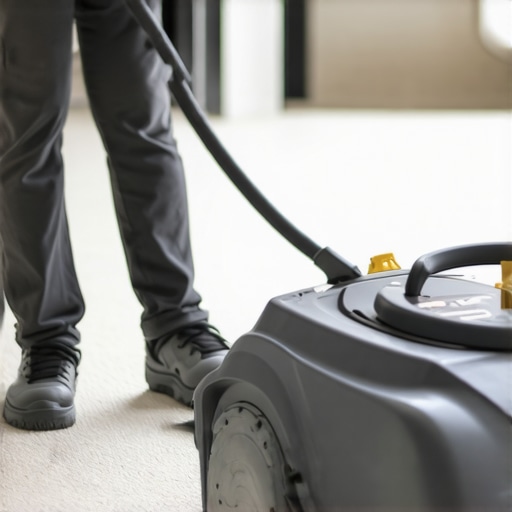 Technician deep cleaning a busy carpet zone with a machine