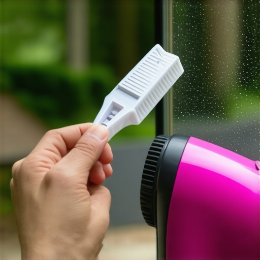 A person gently scrapes tree sap off a window using a plastic tool while a hairdryer and cleaning supplies are visible.