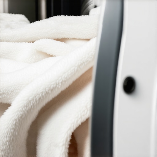 Close-up of clean, fluffy towels spinning in a washing machine demonstrating softness and freshness.