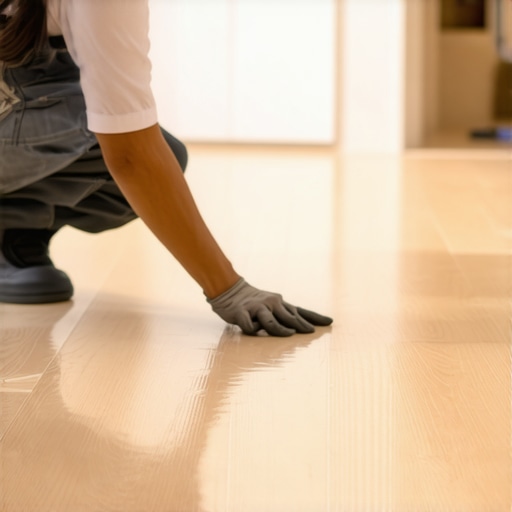 Sealing the Subfloor to Lock in Odors A hand applying sealant to a wooden subfloor during deep cleaning