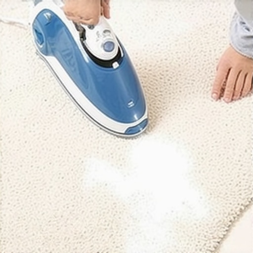 Person applying gentle heat with a steam iron on a rug to fix curling edges