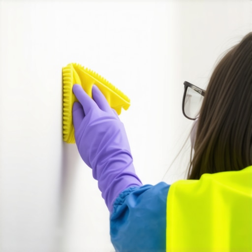 Attention to Detail in House Cleaning A homeowner using eco-friendly cleaning tools to thoroughly clean a home corner