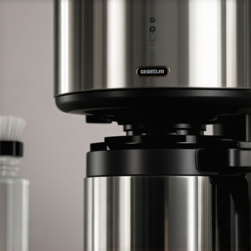 Person scrubbing a coffee maker's interior with a brush and vinegar solution