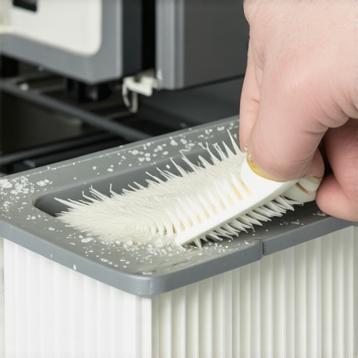 Person scrubbing a dishwasher filter to remove debris and reduce odors.