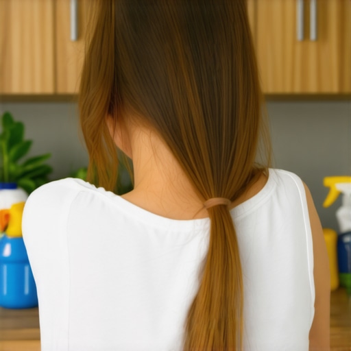 Person cleaning greasy kitchen cabinet surface with microfiber cloth and spray