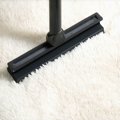 Person using rubber squeegee to extract hair from shag rug.