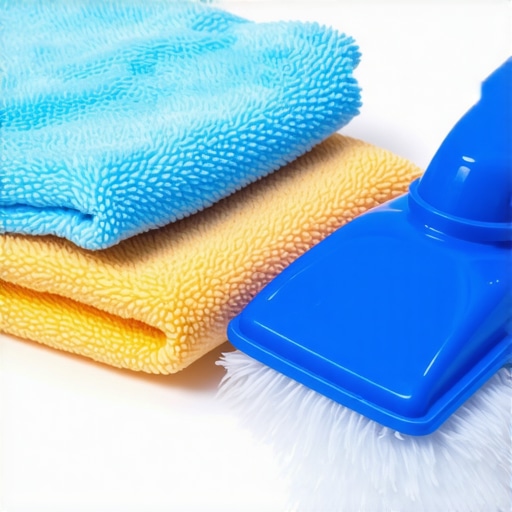 Microfiber cloths and steam cleaner ready for household cleaning