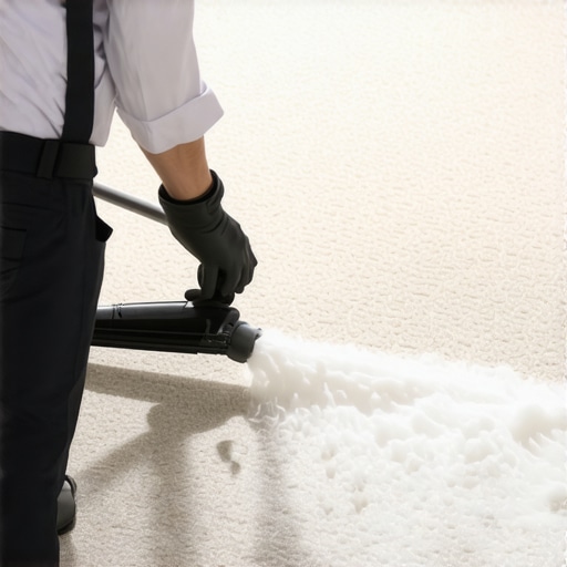 Professional cleaner operating advanced carpet cleaning machine